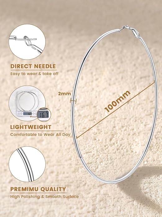 KeyStyle Gold Hoop Earrings for Women, Stainless Steel Hoops Earring Lightweight Loops, 2 mm Thick Hypoallergenic Circle Endless Thin Hoop (20/30/40/50/60/70/80/90/mm)