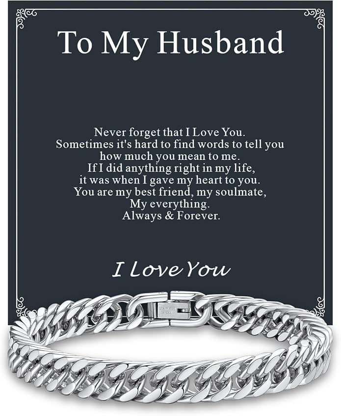 Supcare Unique Anniversary Birthday Valentines Fathers Day Stainless Steel Cuban Link Bracelets for Men Him, To My Man Dad Husband Love Always Remember Wrist Chain Bracelet Jewelry Gifts