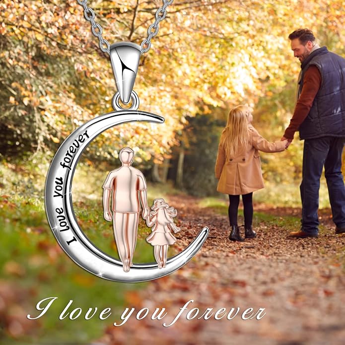 PROESS S925 Sterling Silver Daughter Heart Pendant Necklace from Dad Mom I Love You Forever Jewelry