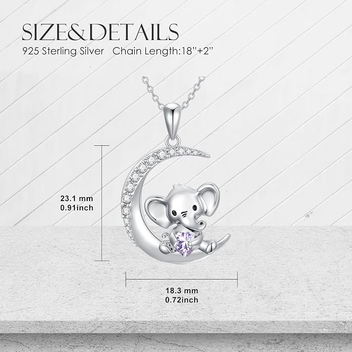 PROESS Animal Birthstone Necklace 925 Sterling Silver Otter/Axolotl/Hippo/Elephant/Dachshund/Monkey/Red Panda Pendant Necklace Animal Birthstone Jewelry Gifts for Women