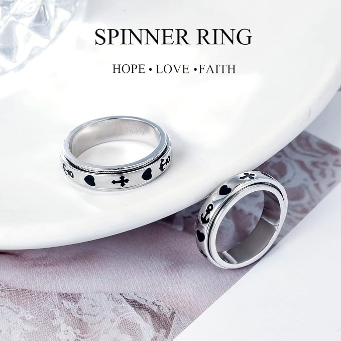 Fidget Ring Spinner Ring for Anxiety Women Men Daughter Real S925 Sterling Silver Fidget Ring