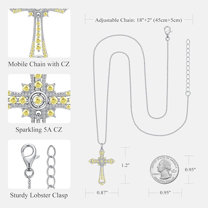 E Religious Gifts for Women, Cross Necklace 925 Sterling Silver Crucifix Pendant Necklace, Christian Jewelry Gifts for Her Women Wife Girlfriend Mom
