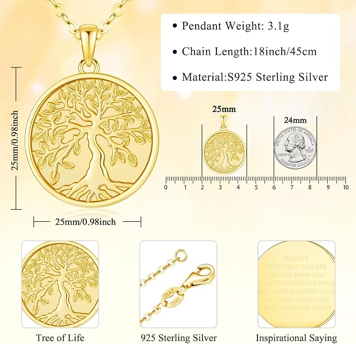 Aniu Tree of Life Necklace for Women, 925 Sterling Silver Mother of Pearl Family Palm Tree Charm Pendant Jewelry for Birthday Christmas Gift
