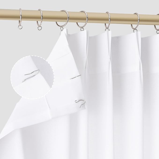 Aersas White Pleated Linen Curtains 94 Inches Long for Living Room Bedroom Pinch Pleat with Hooks Back Tab Light Filter Boho Farmhouse Custom Semi Sheer 94 Inch Curtain for Patio Sliding Door