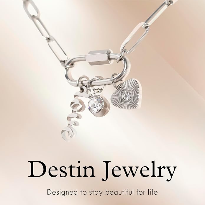 Destin Jewelry 18K Gold PVD Faith Charm Necklace for Women, Chunky Paperclip Chain with Carabiner Charm Keeper and Message, Stainless Steel Necklace 18"+2"
