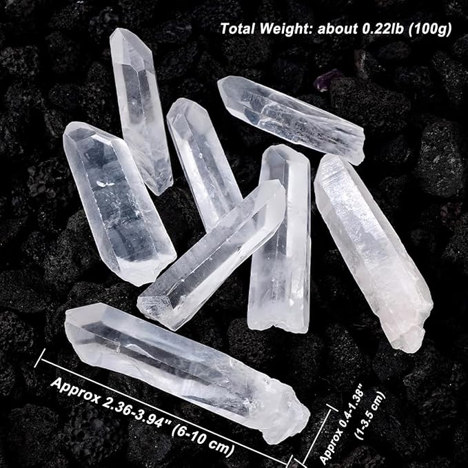 Erliway 0.22 lbs Clear Quartz Crystals Bulk, 2.36-3.94" Raw Clear Quartz Crystal Wands, Irregular Shape Rough Quartz Crystal Points for Meditation Yoga Reiki Balancing Wire Wrapping