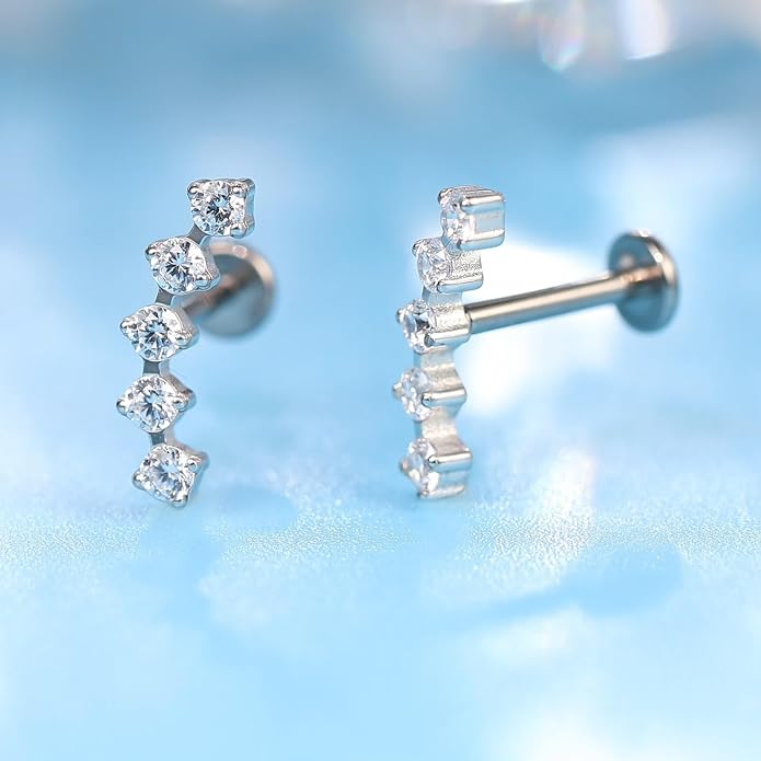 Limerencia 2Pcs 18g Titanium Internally Threaded Tragus Piercing Jewelry Nose Studs Flat Back Earrings Labret, Lip, Helix, Cartilage, Conch, Medusa Piercing for Women Men Sensitive Ears