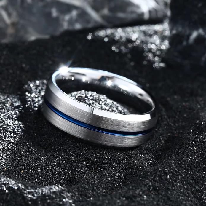 King Will Tungsten Carbide Wedding Band for Men Women-6/8/10mm Width Multicolor Available with Grooved Center Wedding Ring Suitable for Work, Gym Comfort Fit Size 4-16