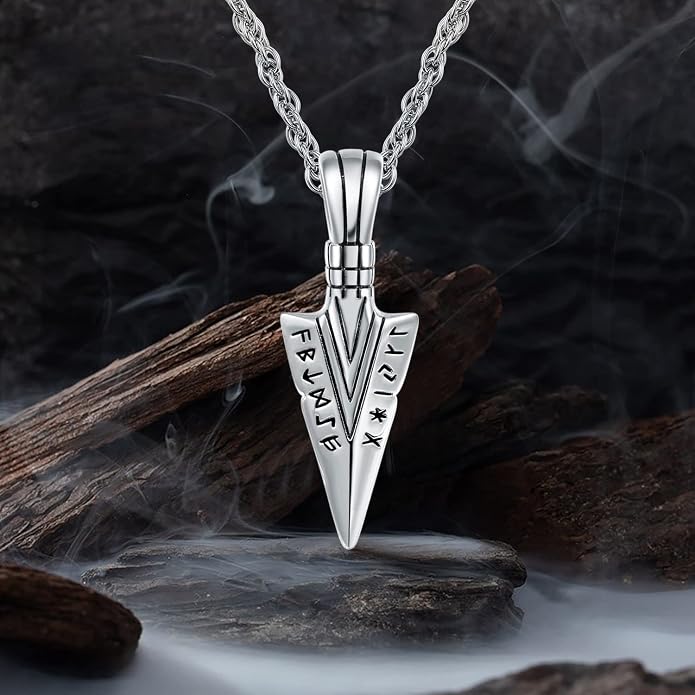 KINGWHYTE 925 Sterling Silver Arrowhead Viking Necklace for Men | Spear Head Pendant,Norse Viking Amulet Jewelry, Birthday Gifts, with 20" + 2'' Chain