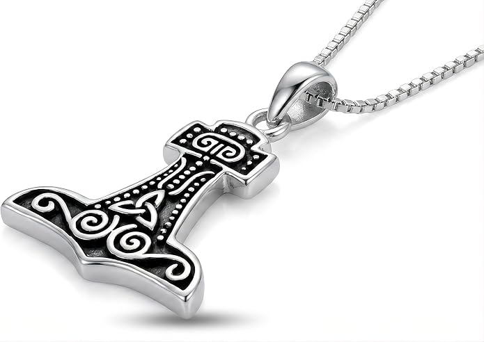 Jewelry Trends Sterling Silver Thor's Hammer Celtic Norse Pendant with 18 Inch Box Chain Necklace