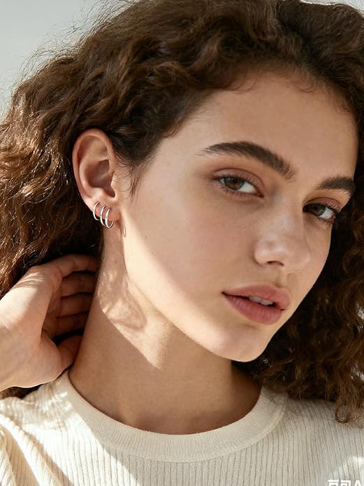 Silvora Sterling Silver Hoop Earrings for Women, Small Hoops 14K Gold Plated/925 Silver/Rose Gold/Black, Hypoallergenic Huggie Lightweight Cartilage Sleeper Earrings 8/10/12/14/16/18/20mm