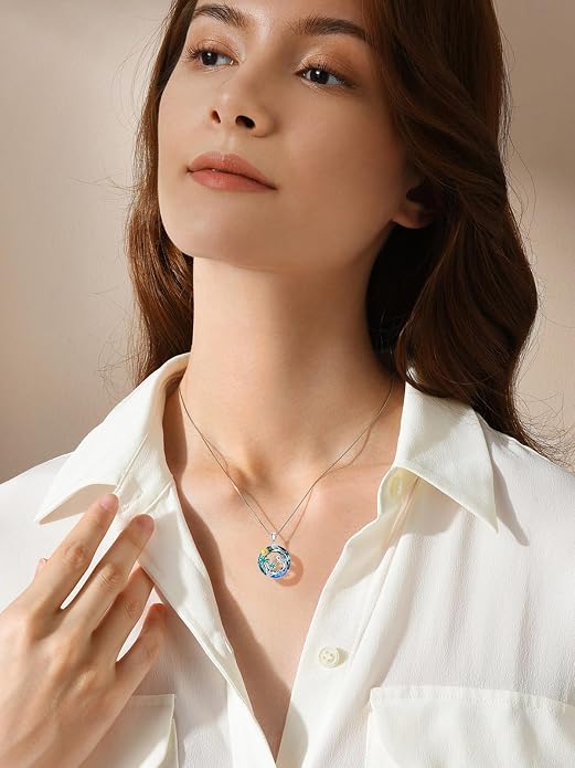 Midari Ocean Necklace 925 Sterling Silver Flamingo Mama Bear Dolphin Penguin Sea Turtle Axolotl Desert Cactus Nautical Rudder Tropical Palm Compass Wave Pendant Boho Jewelry Gifts for Women Men
