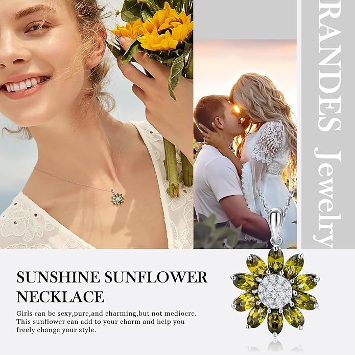 Dainty Sunflower Necklace 925 Sterling Silver Flower Pendant Necklaces for Women Birthstone Anniversary Jewelry