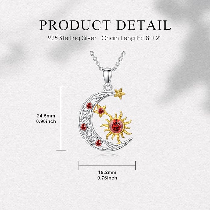 PELOVNY Sun and Moon Necklace for Women 925 Sterling Silver Sun Moon Star Birthstone Pendant Necklaces Birthday Christmas Jewelry Gifts for Mom Daughter Wife Sister