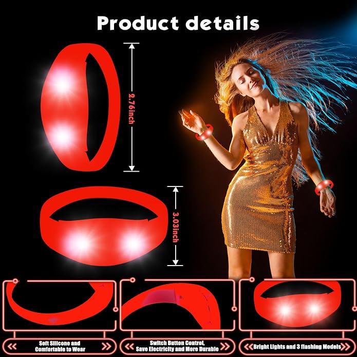 30 Pcs LED Glow Sound Activated Flashing Light Up for New Years Eve Glow in the Dark Party Supplies Christmas Party Favors Birthday Gift Carnival Concerts Night Events