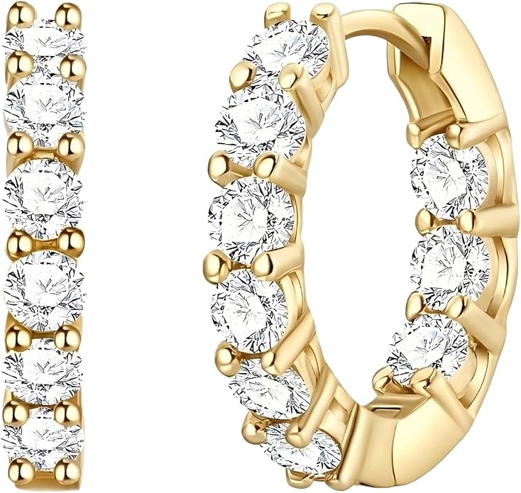 GIRIOIZ 18K White Gold Plated Eternity Hoops, Simulated High Carbon Diamond