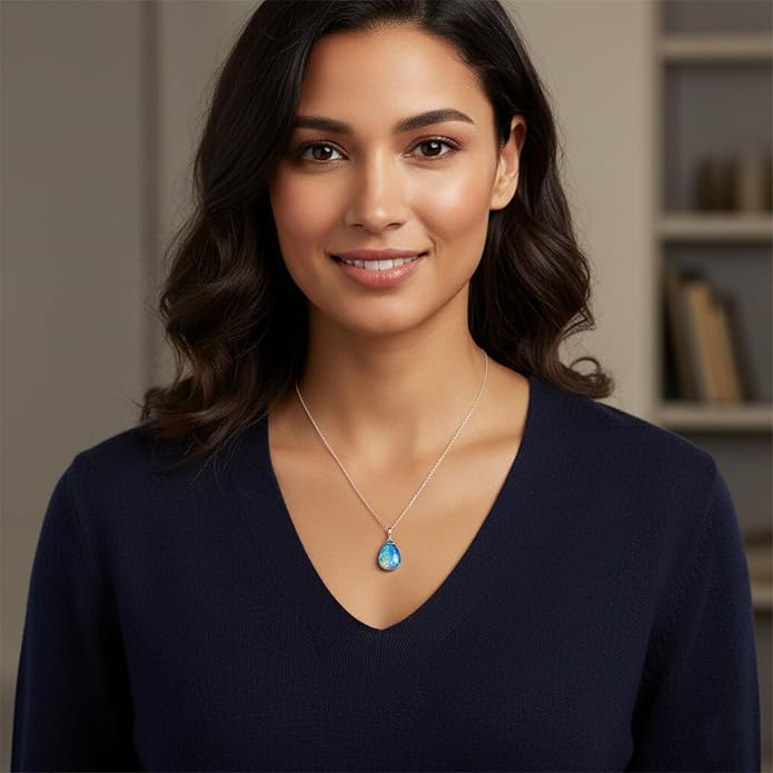 Raw Gemstone Dainty Pendant Necklace for Women, Trendy Healing Chakra Crystal, Birthstone Handmade 925 Sterling Silver Adjustable 18 inch Chain Jewelry, Birthday Gifts