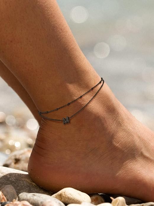 FaithHeart Initial Ankle Bracelets for Women, Waterproof 14k Gold Plated Initial Anklets Non Tarnish Stainless Steel Cute Layered Anklet Summer Beach Jewelry