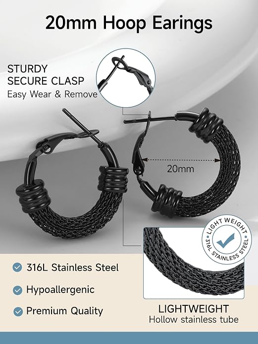 PROSTEEL 30/40/60/80/100mm Chunky Hoop Earrings For Women Gold Plated/Black Stainless Steel Hoops Earrings Statement Jewelry