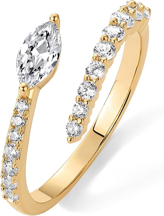 PAVOI 14K Gold Plated Cubic Zirconia Crossover Stackable Ring for Women | Marquise CZ Open Twist Eternity Band