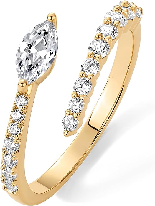 PAVOI 14K Gold Plated Cubic Zirconia Crossover Stackable Ring for Women | Marquise CZ Open Twist Eternity Band