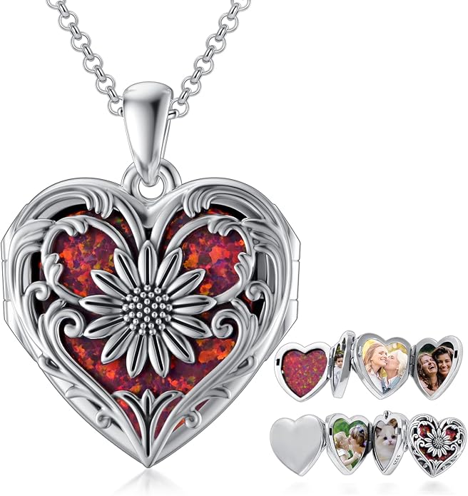 SOULMEET Personalized Silver Locket Necklace That Holds Pictures Photo Keep Someone Near to You, Memorial Custom Lockets Necklaces Letters Engraving for His Her