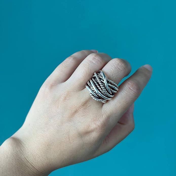 Mytys Wide Band Rings Twisted Rope Ring Two-Tone Mixed Metal Braided Statement Rings Fashion Jewelry for Women