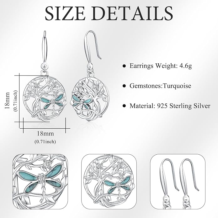 Aniu Tree of Life Earrings for Women Turquoise Malachite Teardrop Dangle Earrings for Women Sterling Silver Anniversary Birthday Drop Dangle Earrings Jewelry Gifts