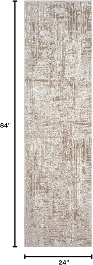 Amy Modern Abstract Runner Rug for Kitchen, 2x7 Contemporary Textured Geometric Beige Neutral Runner, High-Low Pile Stain Resistant Carpet for Bedroom, Hallway or Entryway (2' x 7', Beige)