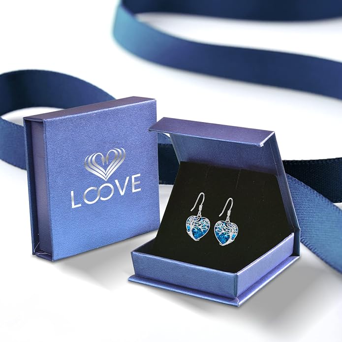 Dangle Earrings Sterling Silver Moonstone/Turquoise/CZ/Crystal Earrings for Women Tree of Life Animal Filigree Leverback Earrings Jewelry Gifts