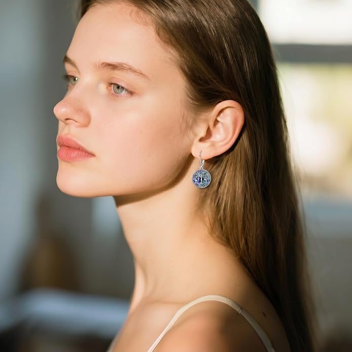 Tree of Life Dangle Drop Earrings Round Tree of Life Abalone Shell Earrings Dainty Abalone Shell Jewelry Gifts for Women