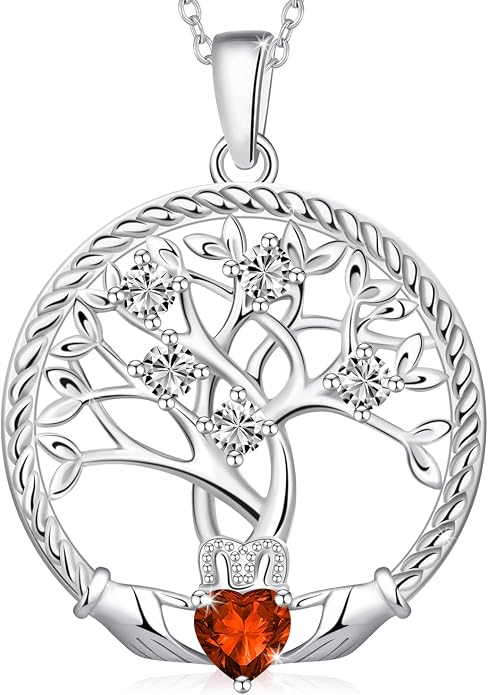 Birthstone Tree of Life Necklace for Women, 925 Sterling Silver Family Tree Pendant, Dainty Jewelry Birthday Mother's Day Valentine's Day Gifts for Her Mom Wife, 18"+2" Adjustable
