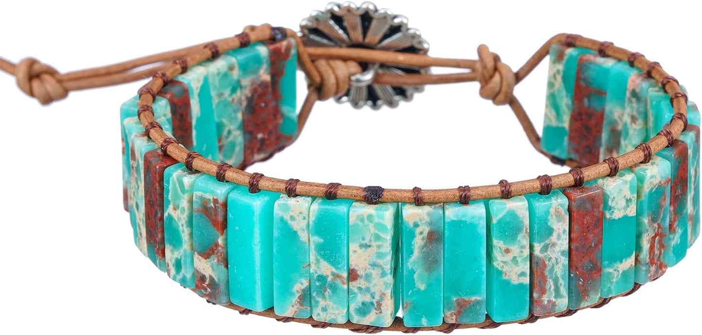 Plumiss Women Boho Handmade Natural Stone Crystal Leather Bead Wrap Bracelets Collection