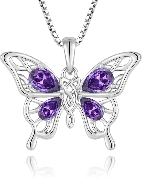 Butterfly Necklace 925 Sterling Silver Celtic Knot Pendant Teardrop Birthstone Twisted Jewelry for Women