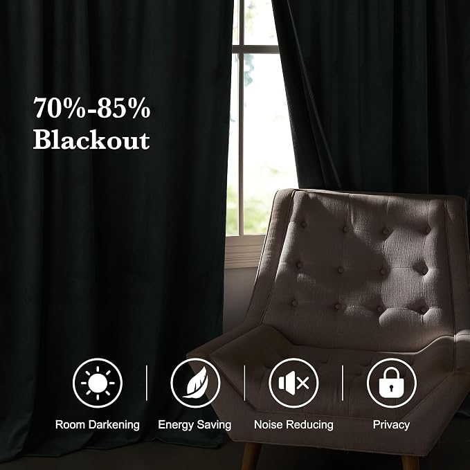 RYB HOME Dusty Blue Velvet Curtains for Bedroom Living Room, Thermal Insulated Privacy UV Heat Blocking Luxurious Soft Rod Pocket Back Tab Drapes for Nursery, 62" W x 90" L, 2 Panels