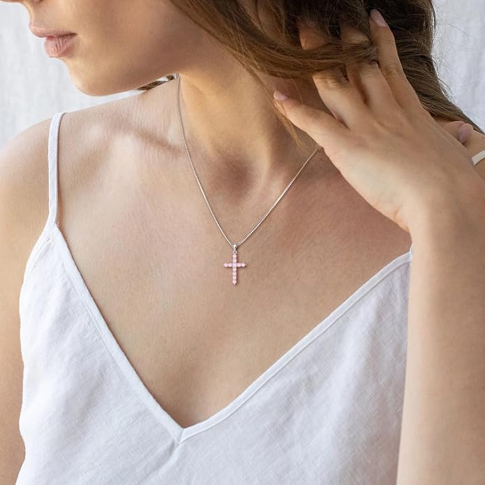 STARCHENIE Cross Necklace Sterling Silver Crucifix Pendant Gemstones Jewelry for Women
