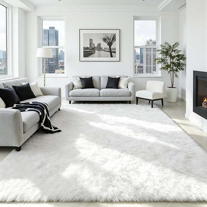 5x7 Area Rug for Living Room, Ultra Soft Fluffy White Rugs for Bedroom, Non Slip Large Shag Carpet, Fuzzy Plush Nursery Rug, Thick Washable Indoor Floor Carpets for Kids Office Dorm Home Decor