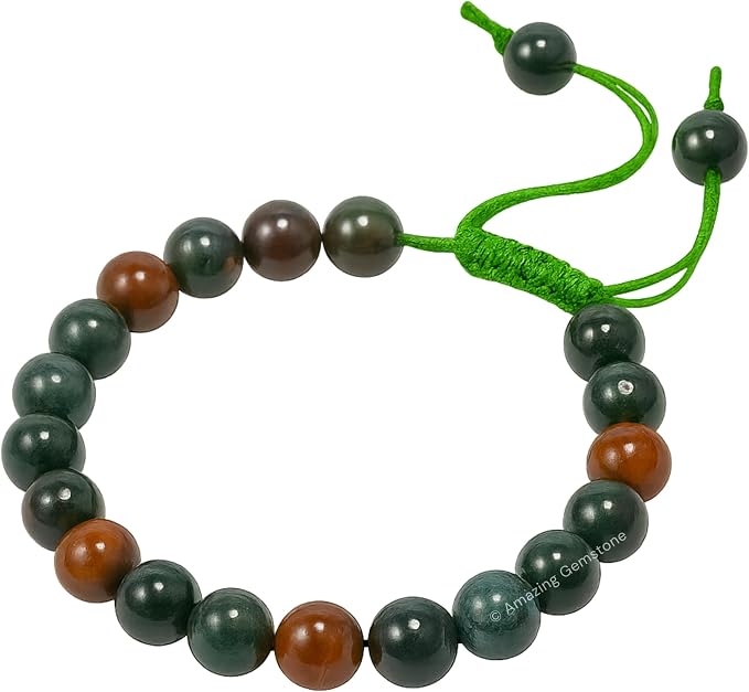 Amazing Gemstone Bloodstone Bracelet for Women Men's Gifts - Protection Healing Crystal Bracelet - 8mm Gemstone Beaded Adjustable Bracelet Pulseras para Hombres Mujer Stocking Stuffers