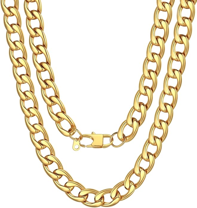 U7 Cuban Link Chain for Men Women Stainless Steel Curb Necklace, 7/9/12/15 MM Chunky Chain Silver/Gold/Black Mens Hip Hop Jewelry 18''-30''