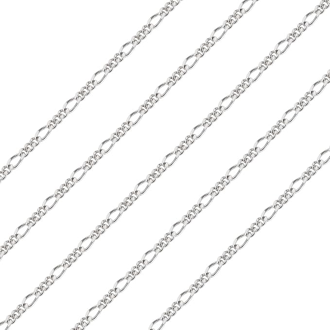 3.28 Feet Figaro Chains S925 Sterling Silver Chain for Jewelry Making, 3.5x1.5mm Figaro Links Permanent Bracelet Kit for Women Men Necklace Making