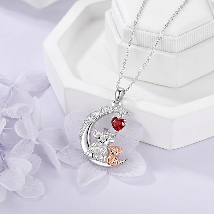 PELOVNY Teddy Bear Necklace for Women 925 Sterling Silver Bear/Highland Cow/Fox/Cat/Axolotl Birthstone Necklace Christmas Birthday Jewelry Gifts for Mom Daughter Wife Sister