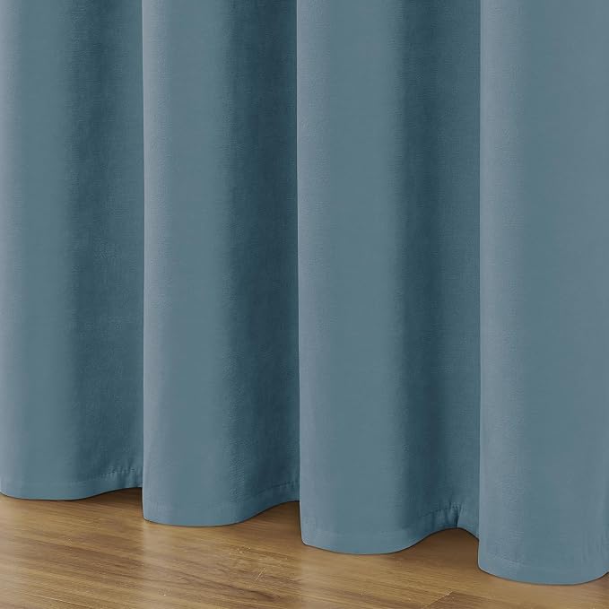 Joydeco Blackout Velvet Curtains Greyish Blue 84 Inch Rod Pocket | Luxury Thermal Insulated Velvet Curtains for Bedroom Living Room, Soundproof Blackout Window Drapes