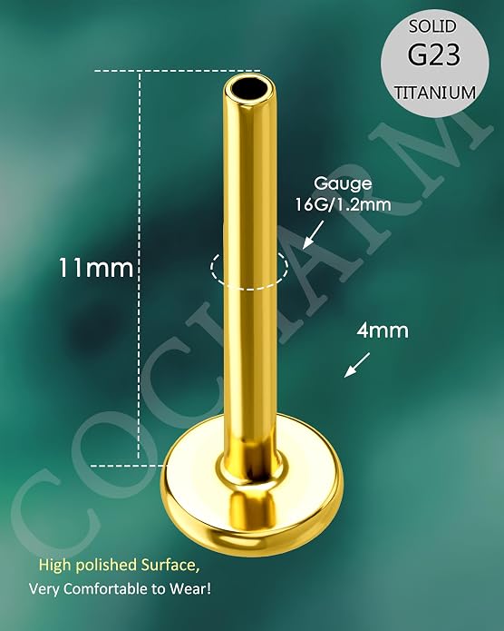 COCHARM 14K Solid Gold Helix Cartilage Tragus Earring Stud 16g Yellow Gold Threadless Tragus Cartilage Helix Conch Piercing Jewelry Flat Back Lip Labret Medusa Monroe Piercing Stud