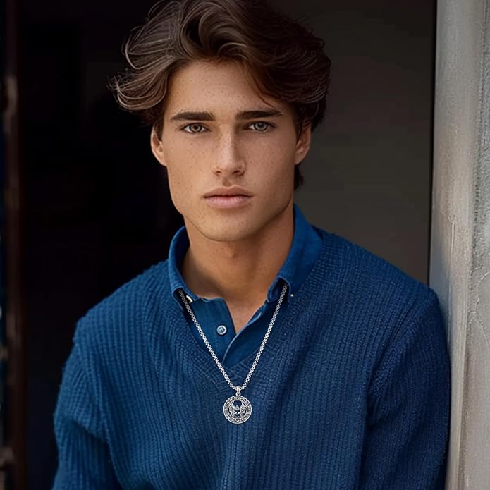 Eusense Viking Necklace for Men Women 925 Sterling Silver Pendant Thors Hammer/Norse Runes/Odin's Ravens/Wolf/Dragon/Snake/Yggdrasil/Freya/Helm of Awe/Valknut/Triskelion/Axe/Shield Viking Jewelry