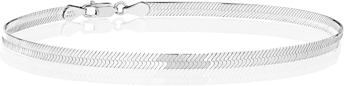 Miabella 925 Sterling Silver Italian Solid 3.5mm Flexible Flat Herringbone Link Chain Anklet Ankle Bracelet for Women, Made in Italy