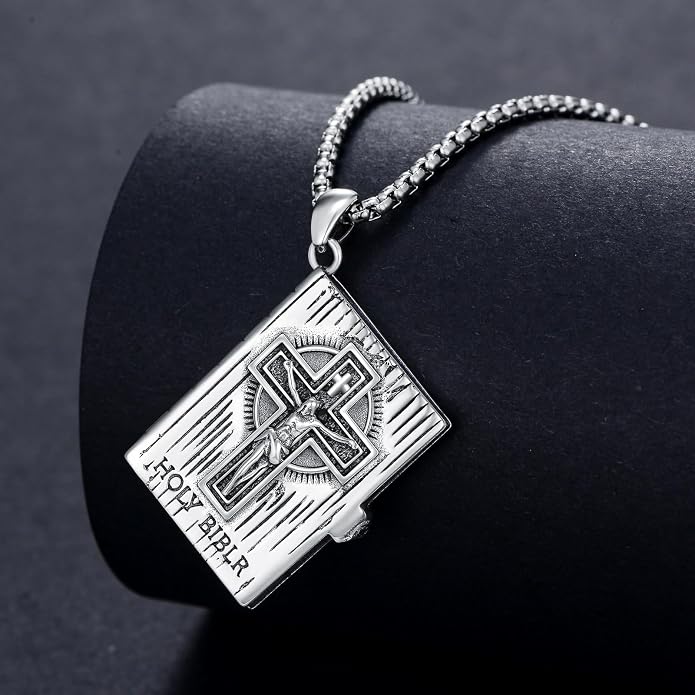 LEECCl Men's Necklaces 925 Sterling Silver Thors Hammer/Cross of Thorns/Bible/St. Michael Gothic pendant Religious Jewelry for Men Father