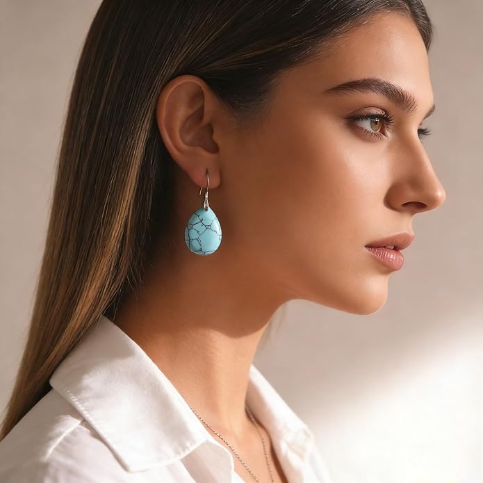 925 Sterling Silver Natural Crystal Agate Dangle Earrings, Waterdrop Teardrop Shape