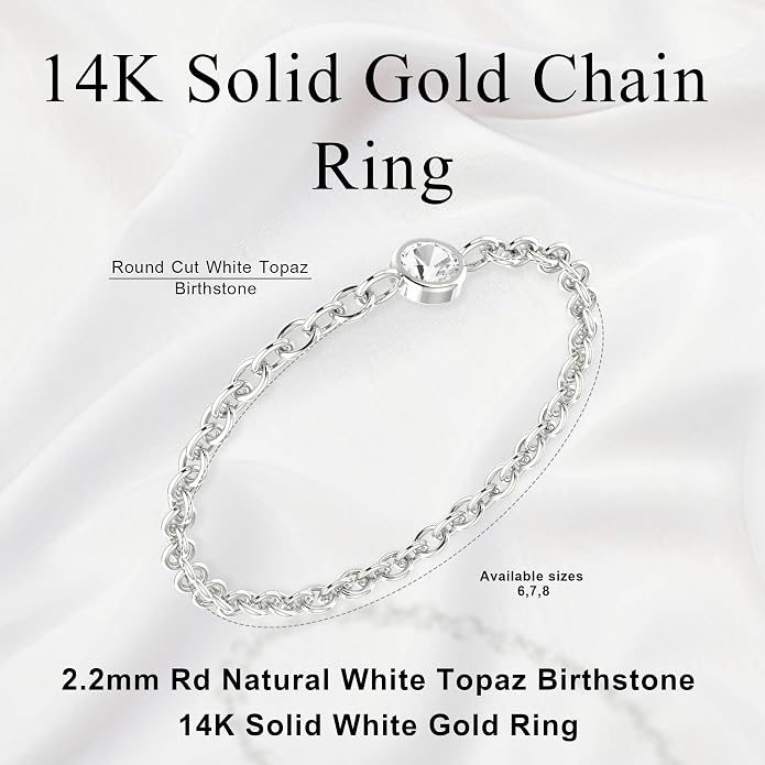 14k Gold Chain Rings for Women with Natural 2.2mm Birthstone, Women's Statement Rings, Chain Rings