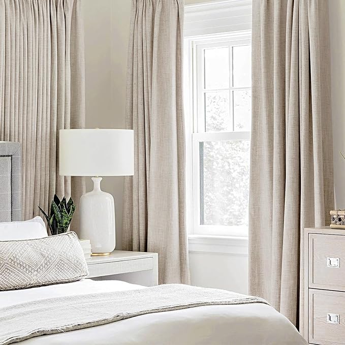MIULEE 90 Inches Linen Textured Curtains for Bedroom 100% Blackout Thermal Insulated Natural Grommet Room Darkening Curtains & Drapes Luxury Decor for Living Room 52 x 90 Inch (2 Panels)