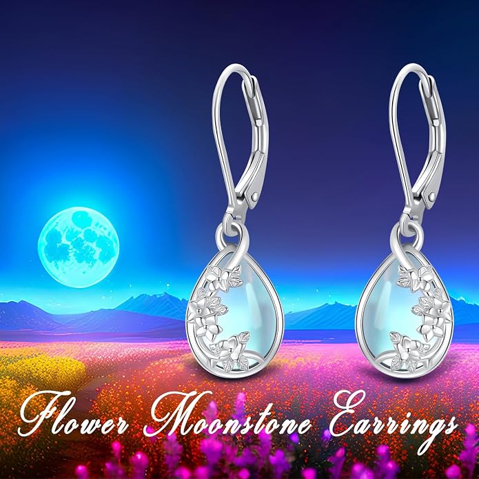 Dangle Earrings Sterling Silver Moonstone/Turquoise/CZ/Crystal Earrings for Women Tree of Life Animal Filigree Leverback Earrings Jewelry Gifts